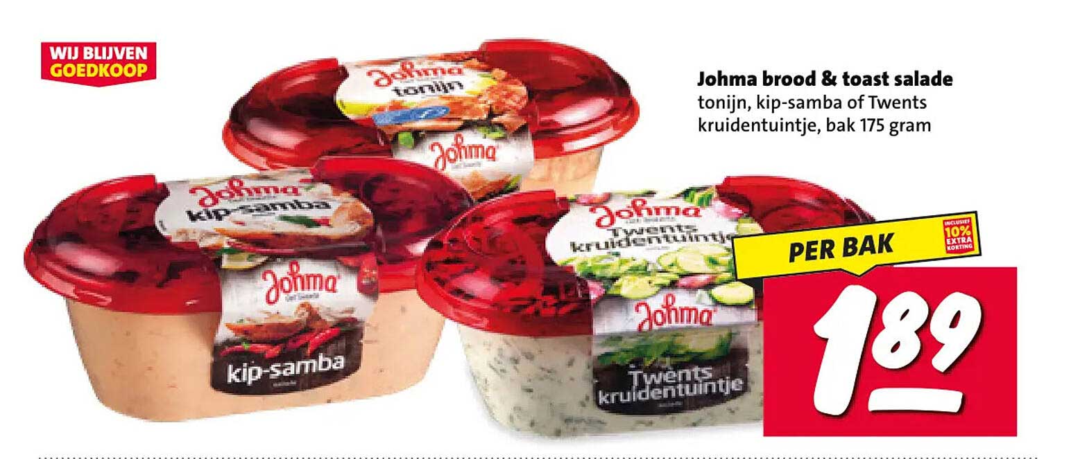 Johma brood & toast salade tonijn, kip-samba of Twents kruidentuintje, bak 175 gram