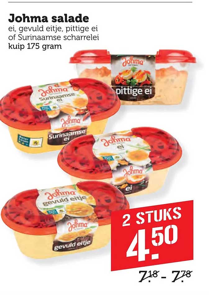 Johma salade ei, gevuld eitje, pittige ei of Surinaamse scharrelei kuip 175 gram