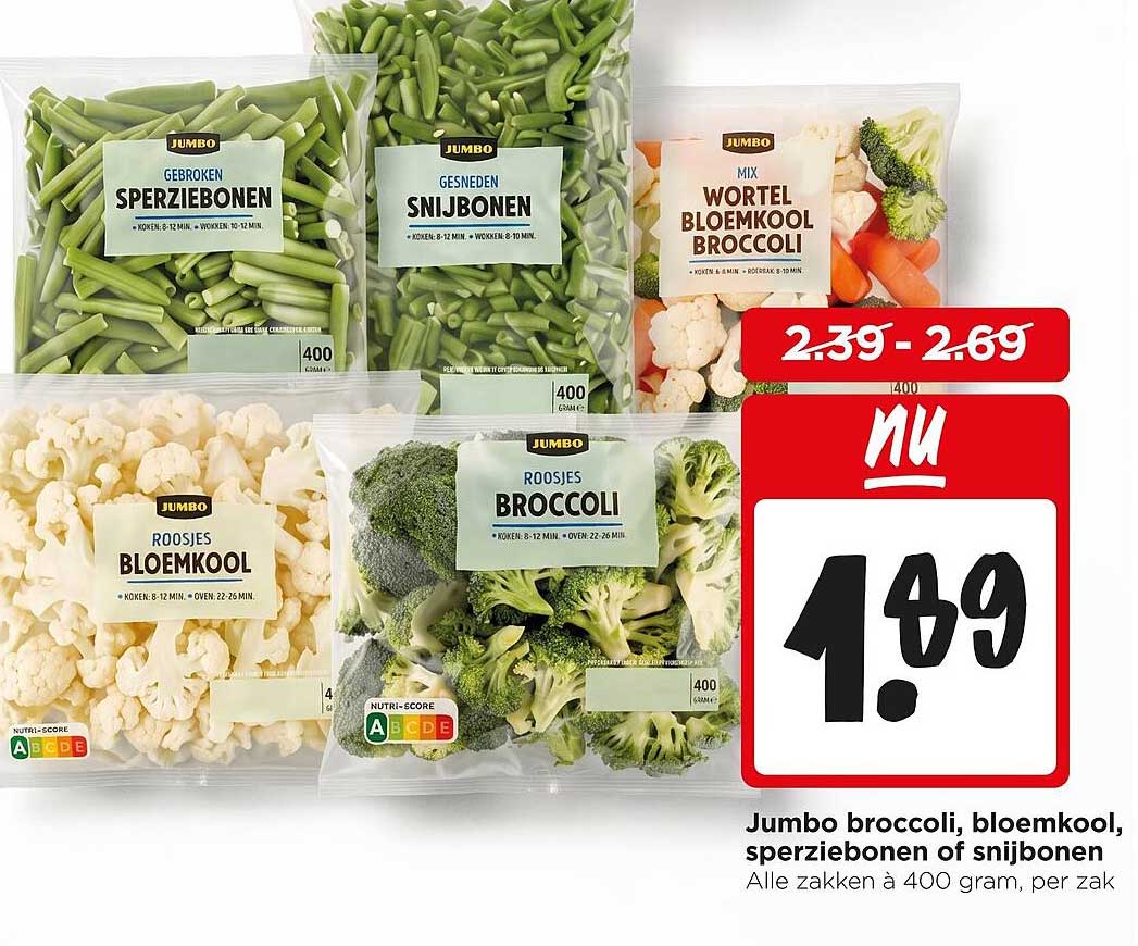 Jumbo broccoli, bloemkool, sperziebonen of snijbonen
