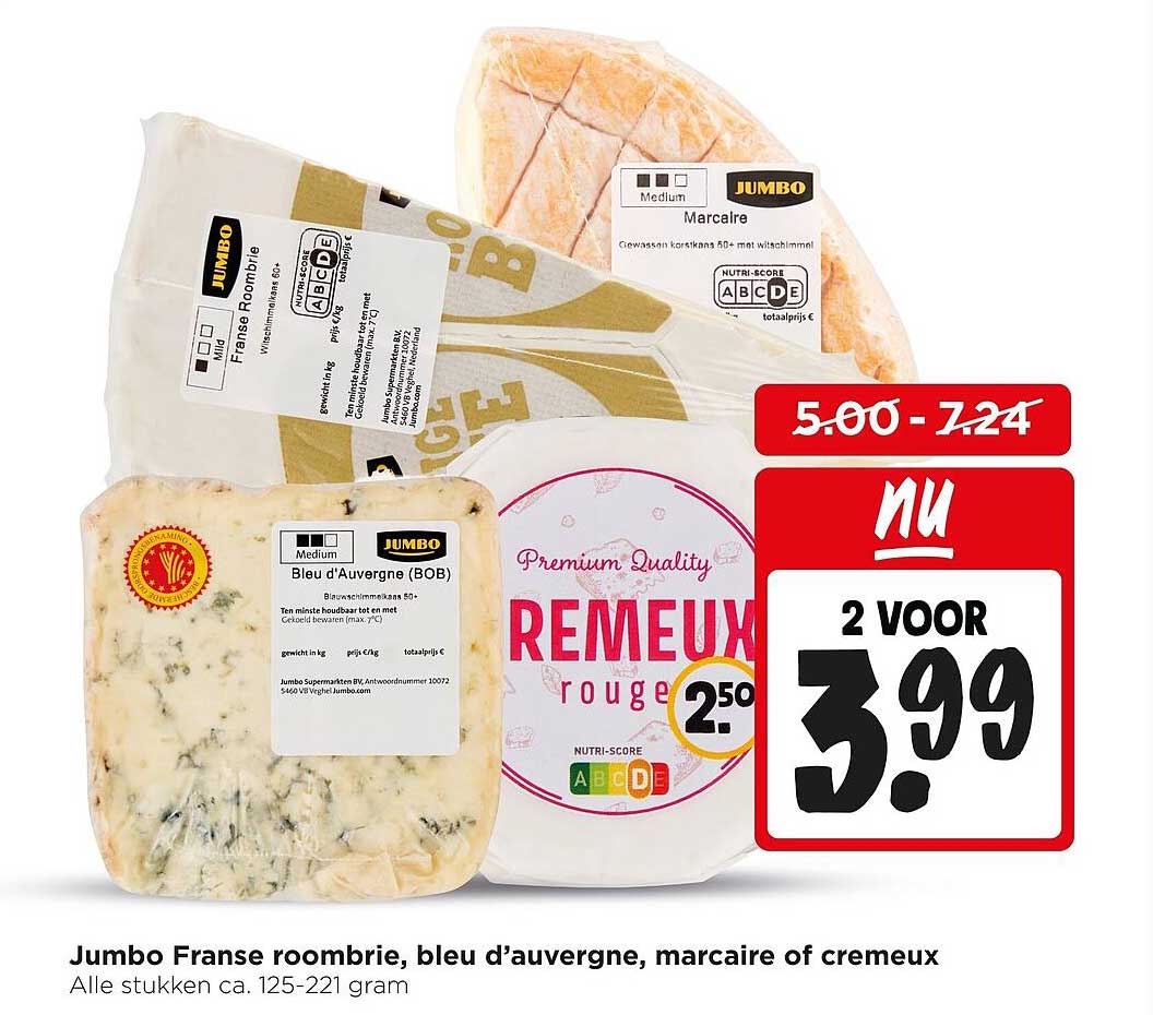 Jumbo Franse roombrie, bleu d’auvergne, marcaire of cremeux