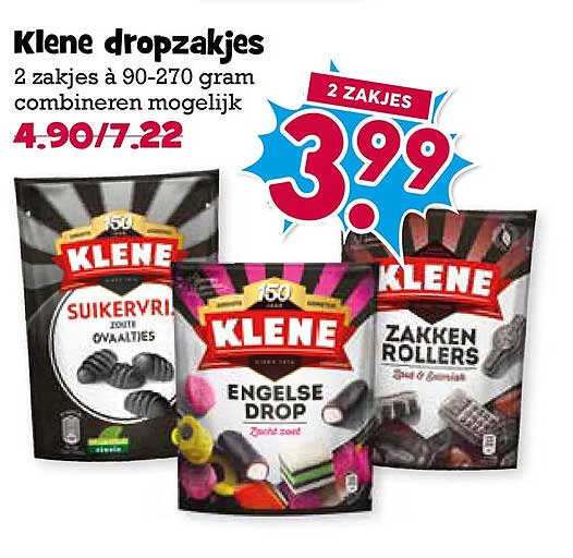 Klene dropzakjes 2 zakjes à 90-270 gram combineren mogelijk