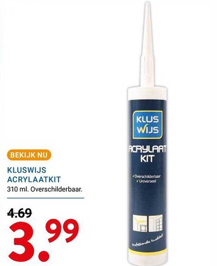KLUSWIJS ACRYLAATKIT 310 ml. Overschilderbaar.