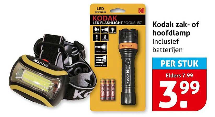 Kodak zak- of hoofdlamp Inclusief batterijen PER STUK