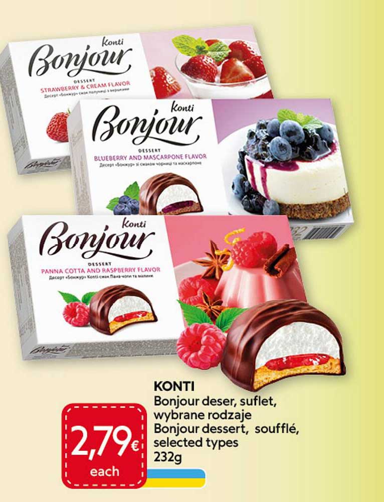 KONTI Bonjour deser, suflet, wybrane rodzaje Bonjour dessert, soufflé, selected types 232g