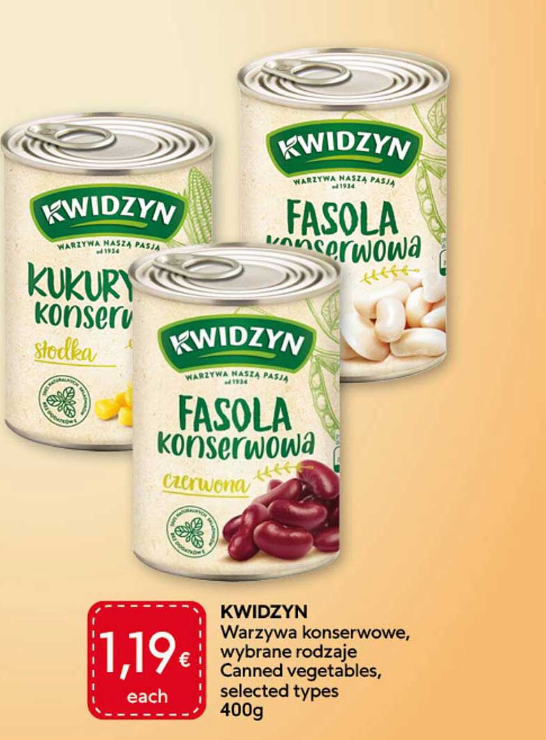 KWIDZYN Warzywa konserwowe, wybrane rodzaje Canned vegetables, selected types 400g
