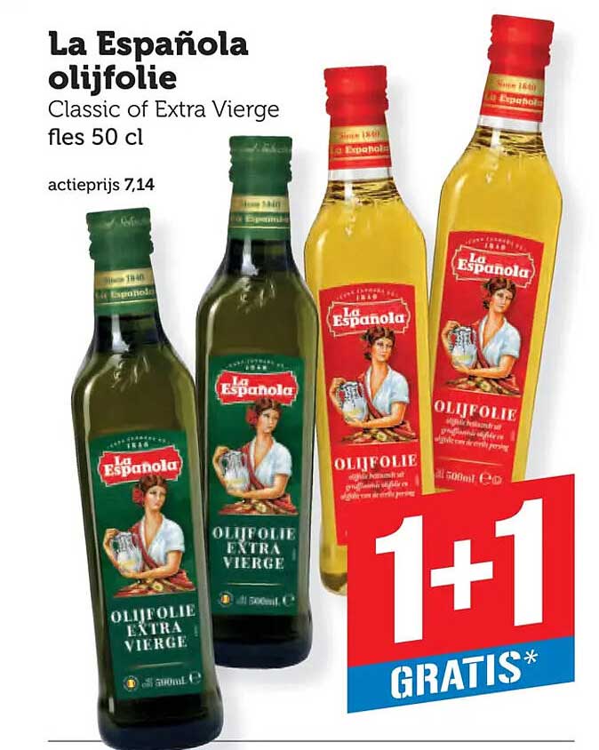 La Española olijfolie Classic of Extra Vierge fles 50 cl 1+1 gratis