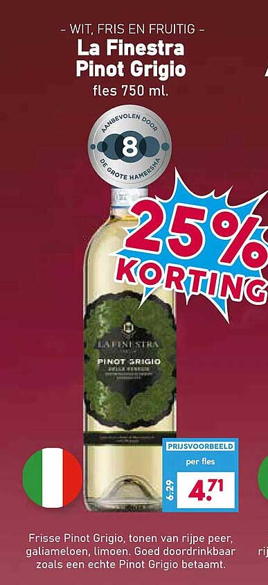 La Finestra Pinot Grigio fles 750 ml. 25% KORTING