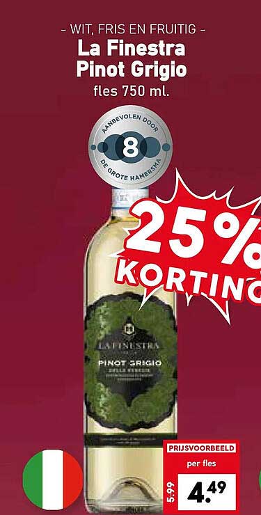 La Finestra Pinot Grigio fles 750 ml. 25% korting