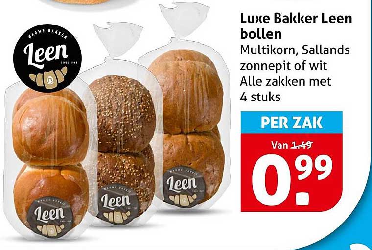 Luxe Bakker Leen bollen Multikorn, Sallands zonnebloempit of wit Alle zakken met 4 stuks