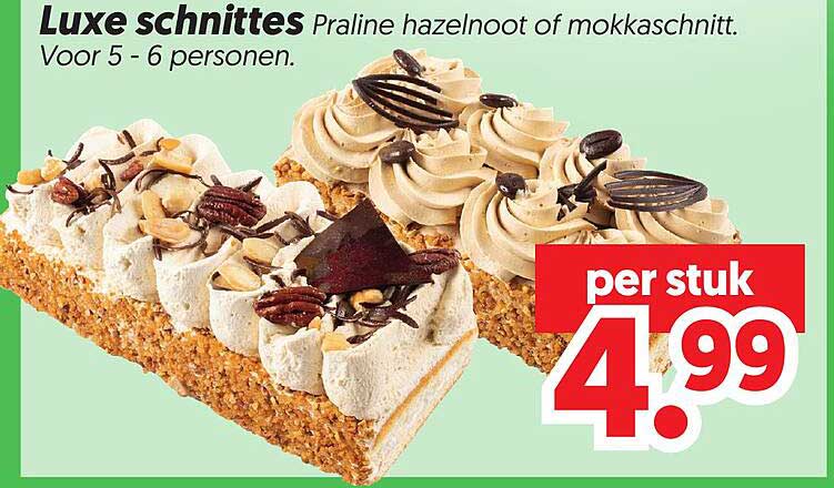 Luxe schnittes Praline hazelnoot of mokkaschnitt. Voor 5 - 6 personen.
