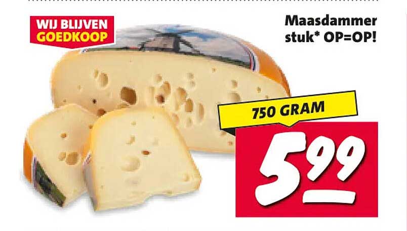 Maasdammer stuk* OP=OP! 750 GRAM