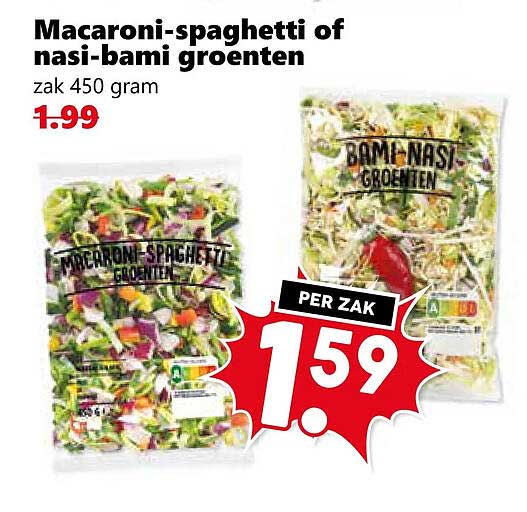 Macaroni-spaghetti of nasi-bami groenten zak 450 gram
