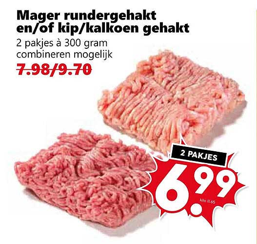 Mager rundergehakt en/of kip/kalkoen gehakt
