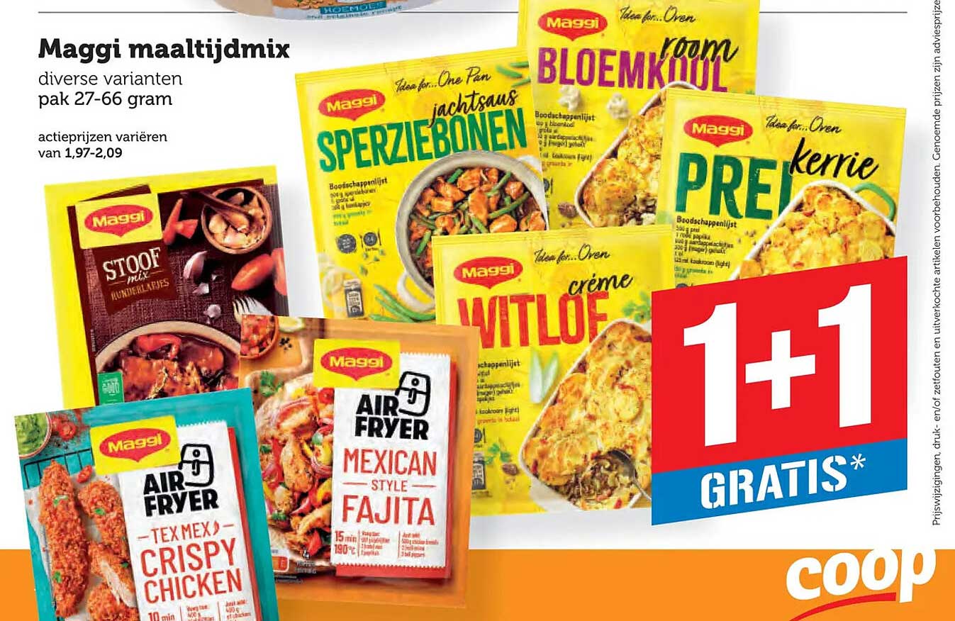 Maggi maaltijdmix diverse varianten 1+1 gratis