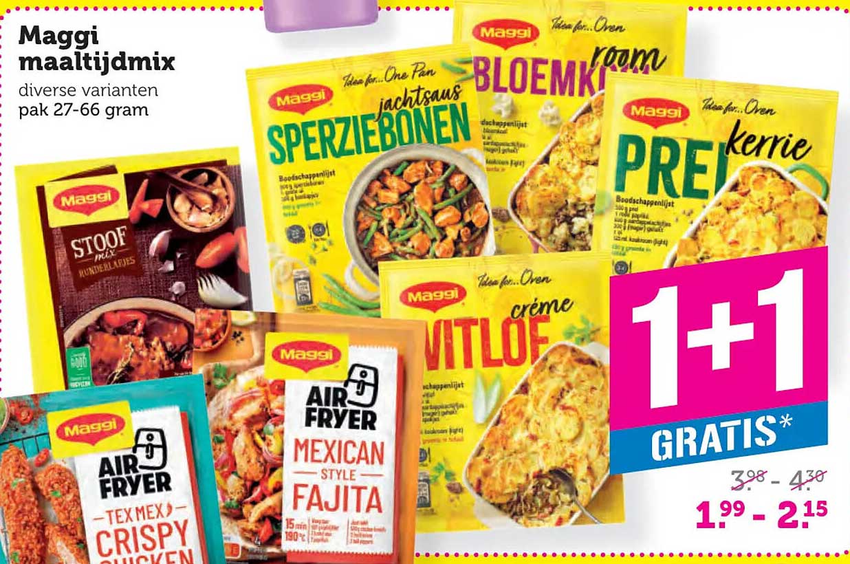 Maggi maaltijdmix diverse varianten pak 27-66 gram 1+1 gratis