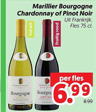 Marillier Bourgogne Chardonnay of Pinot Noir Uit Frankrijk. Fles 75 cl.