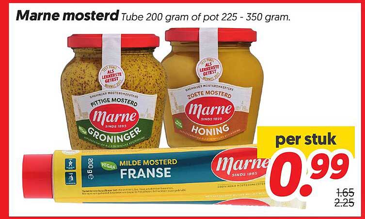 Marne mosterd Tube 200 gram of pot 225 - 350 gram.
