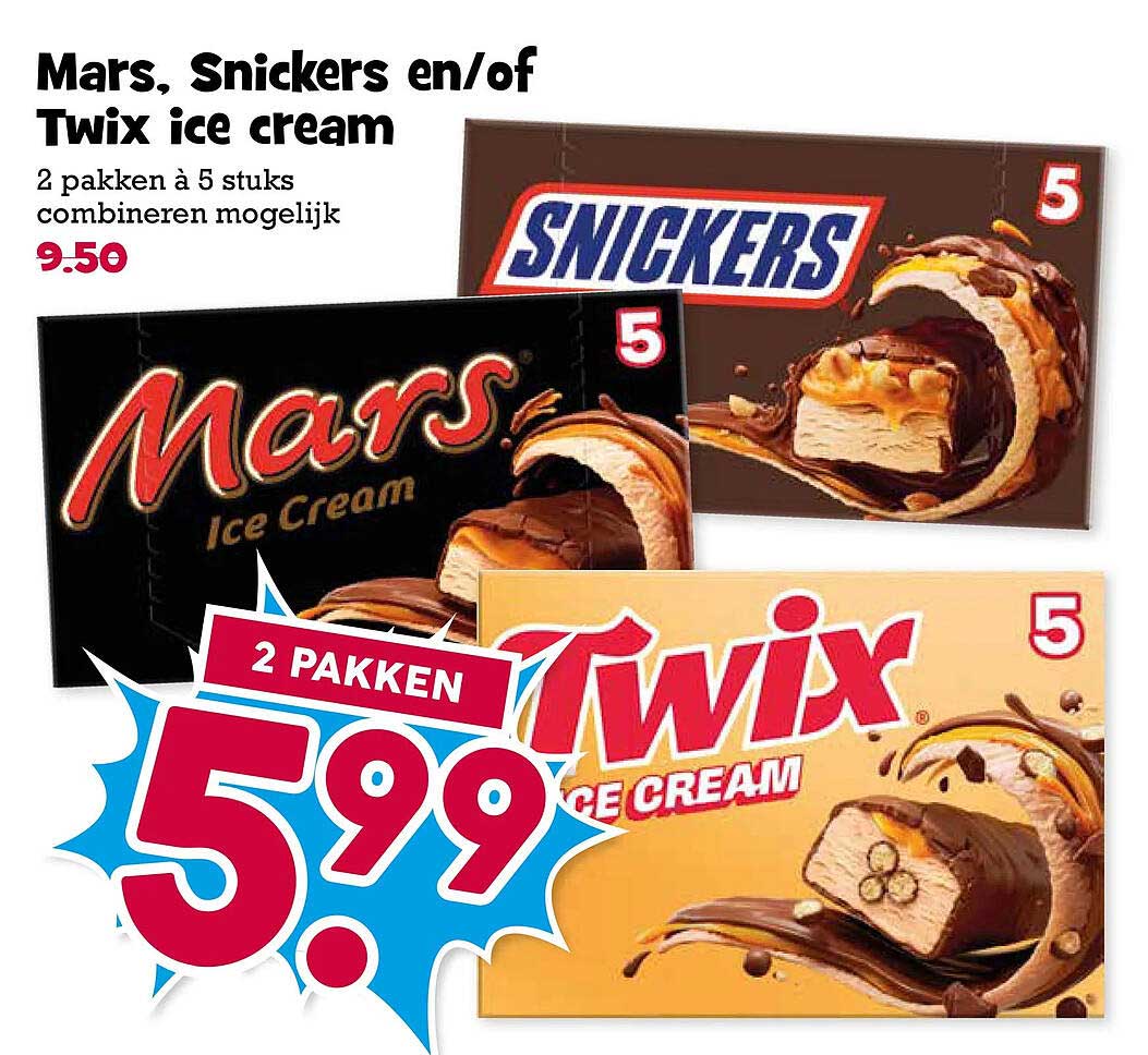 Mars, Snickers en/of Twix ice cream