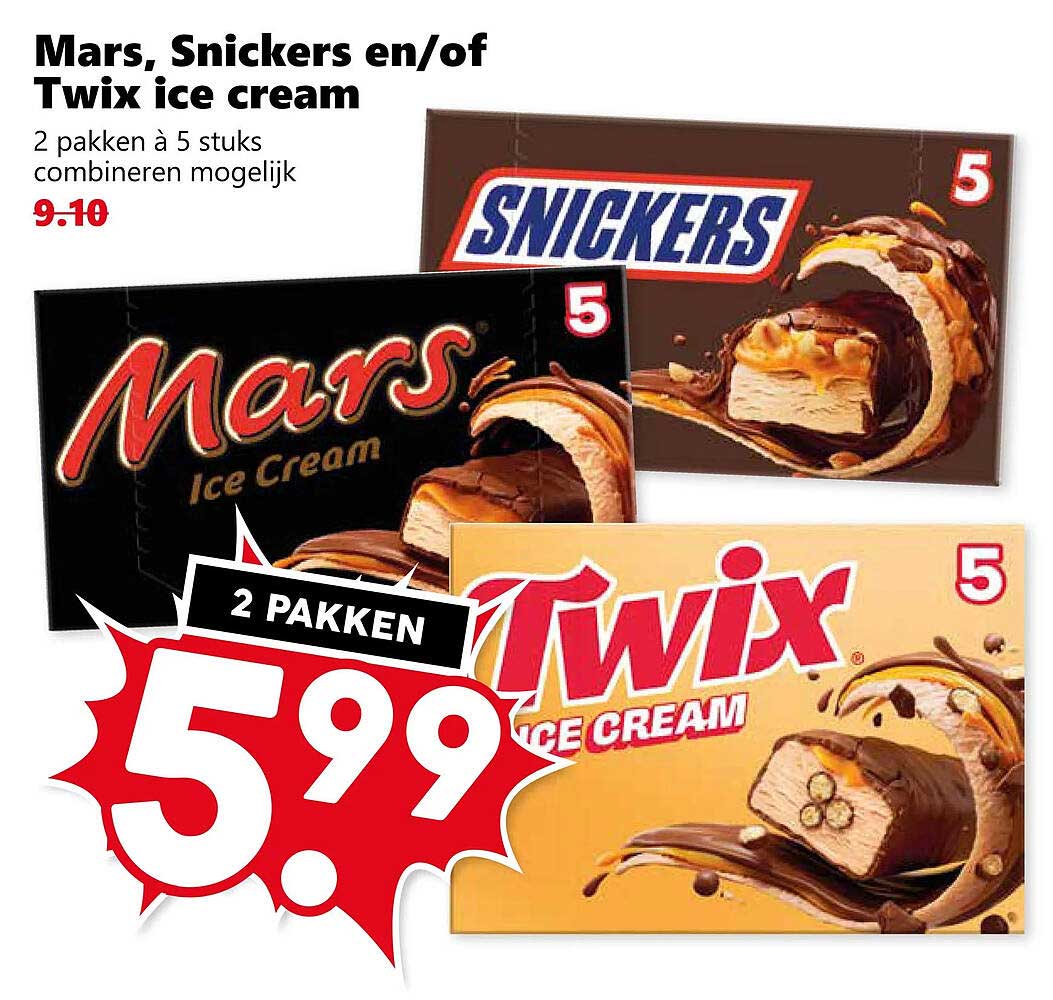 Mars, Snickers en/of Twix ice cream