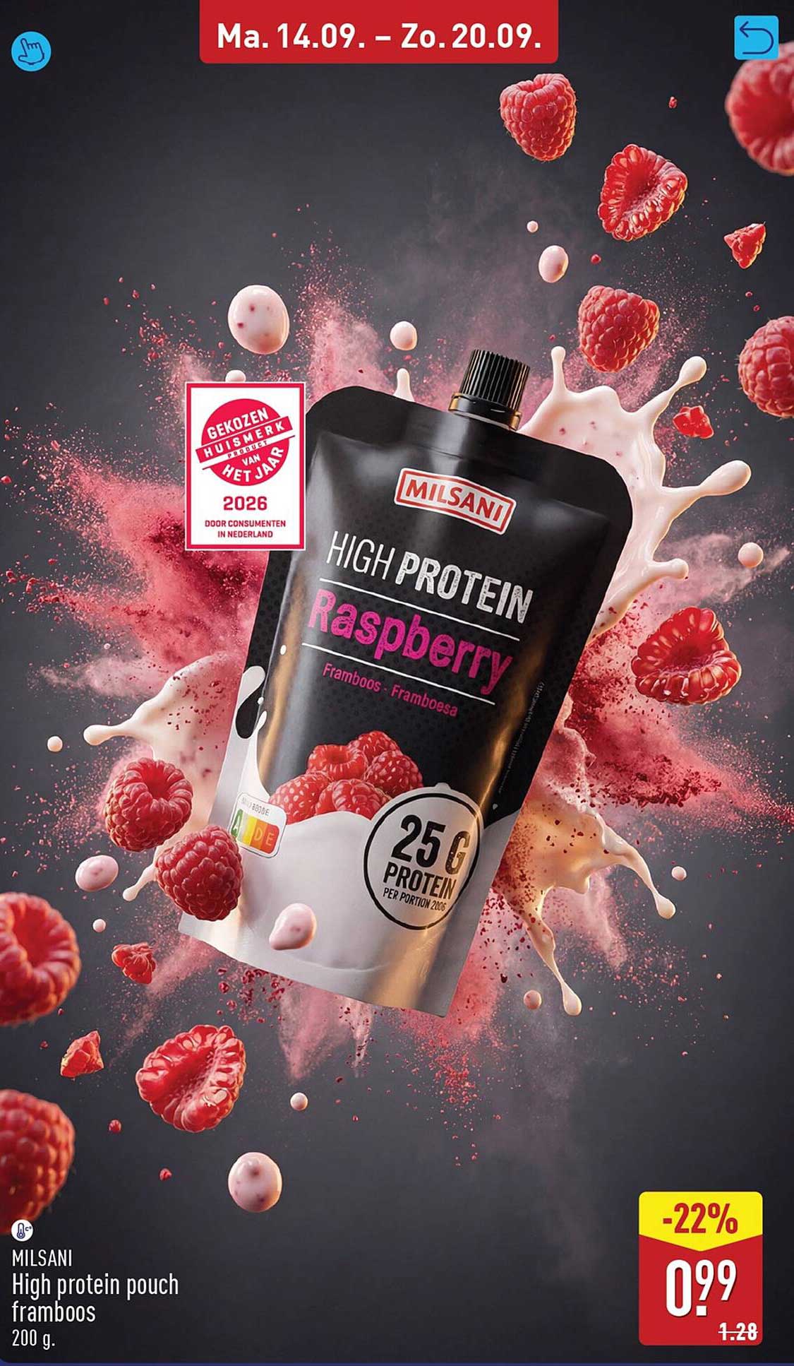 MILSANI High protein pouch framboos 200 g
