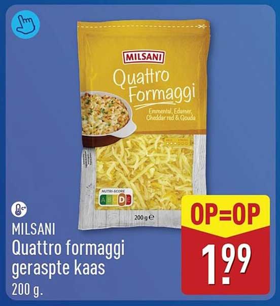 MILSANI Quattro formaggi geraspte kaas 200 g. OP=OP