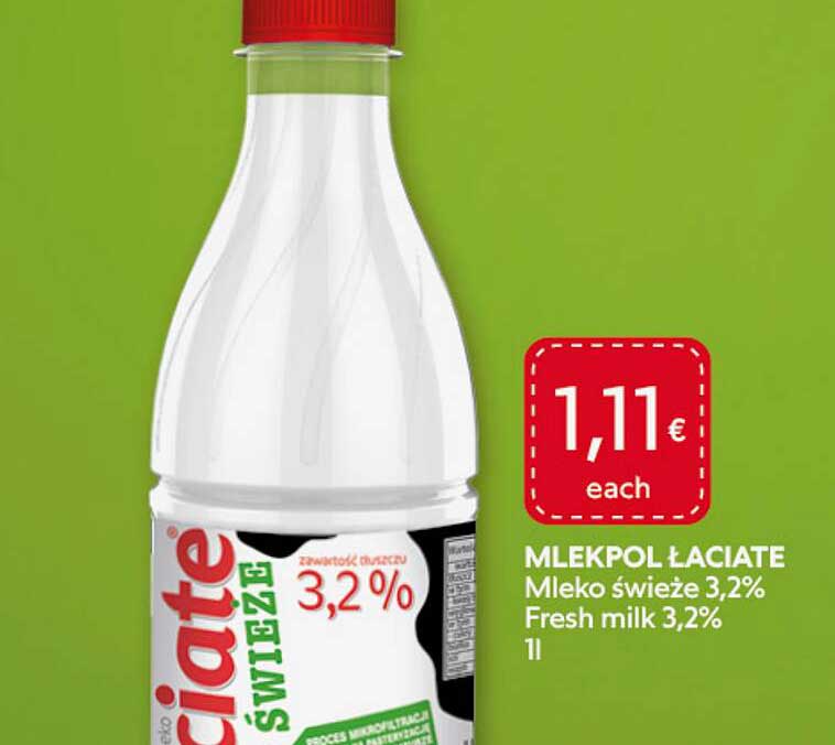 MLEKPOL ŁACIATE Mleko świeże 3,2% Fresh milk 3,2% 1l