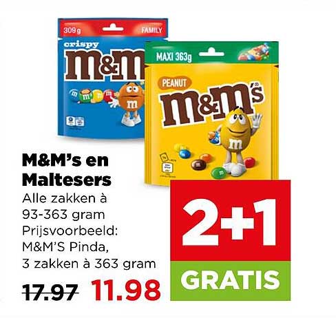 M&M’s en Maltesers 2+1 GRATIS