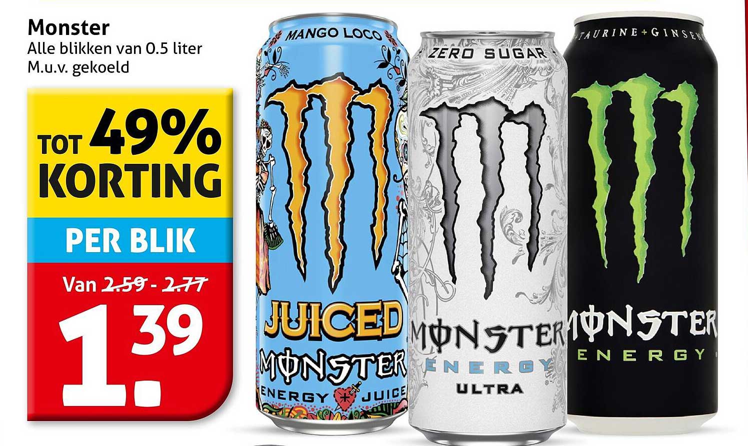 Monster Alle blikken van 0.5 liter M.u.v. gekoeld TOT 49% KORTING PER BLIK