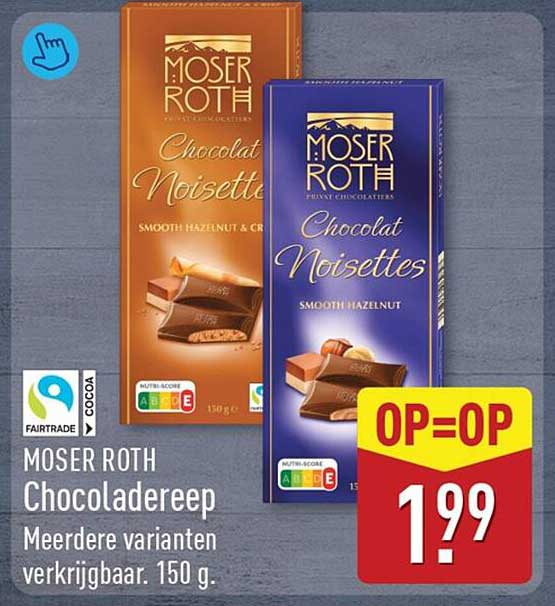 MOSER ROTH Chocoladereep Meerdere varianten verkrijgbaar. 150 g. OP=OP