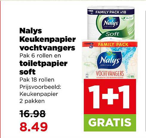 Naly's Keukenpapier vochtvangers Pak 6 rollen en toiletpapier soft Pak 18 rollen 1+1 GRATIS