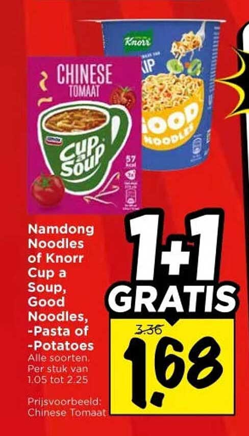 Namdong Noodles of Knorr Cup a Soup, Good Noodles, -Pasta of -Potatoes 1+1 gratis