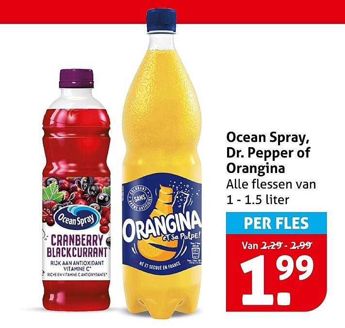Ocean Spray, Dr. Pepper of Orangina Alle flessen van 1 - 1.5 liter PER FLES