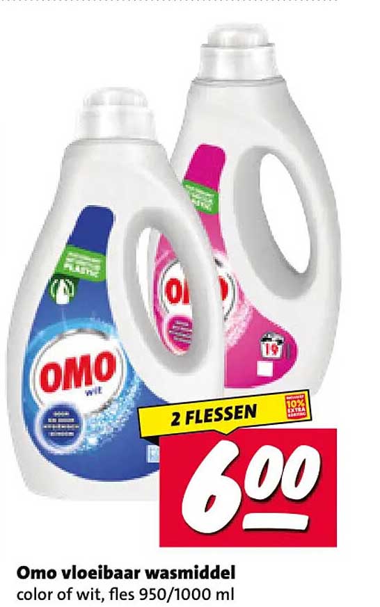 Omo vloeibaar wasmiddel color of wit, fles 950/1000 ml 2 flessen