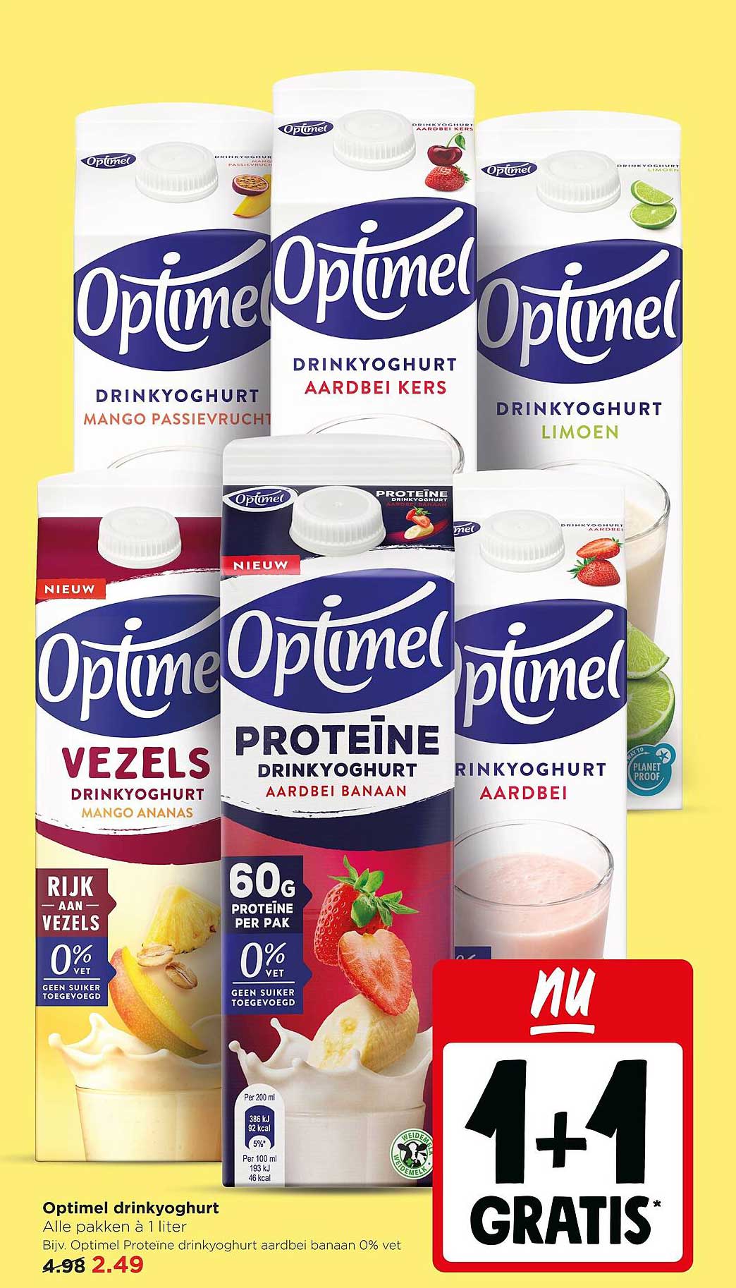 Optimel drinkyoghurt 1+1 gratis