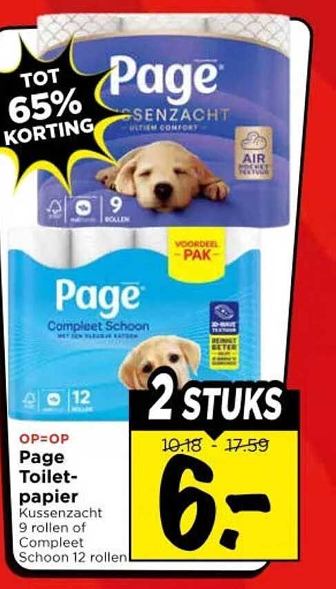 Page Toiletpapier Kussenzacht 9 rollen of Compleet Schoon 12 rollen 2 STUKS