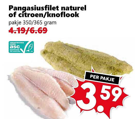 Pangasiusfilet naturel of citroen/knoflook
