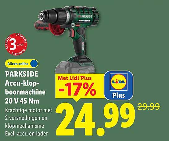PARKSIDE Accu-klop-boormachine 20 V 45 Nm Met Lidl Plus -17%