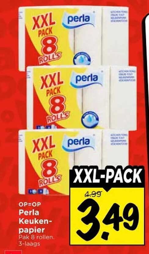 Perla Keukenpapier Pak 8 rollen. 3-laags XXL-PACK