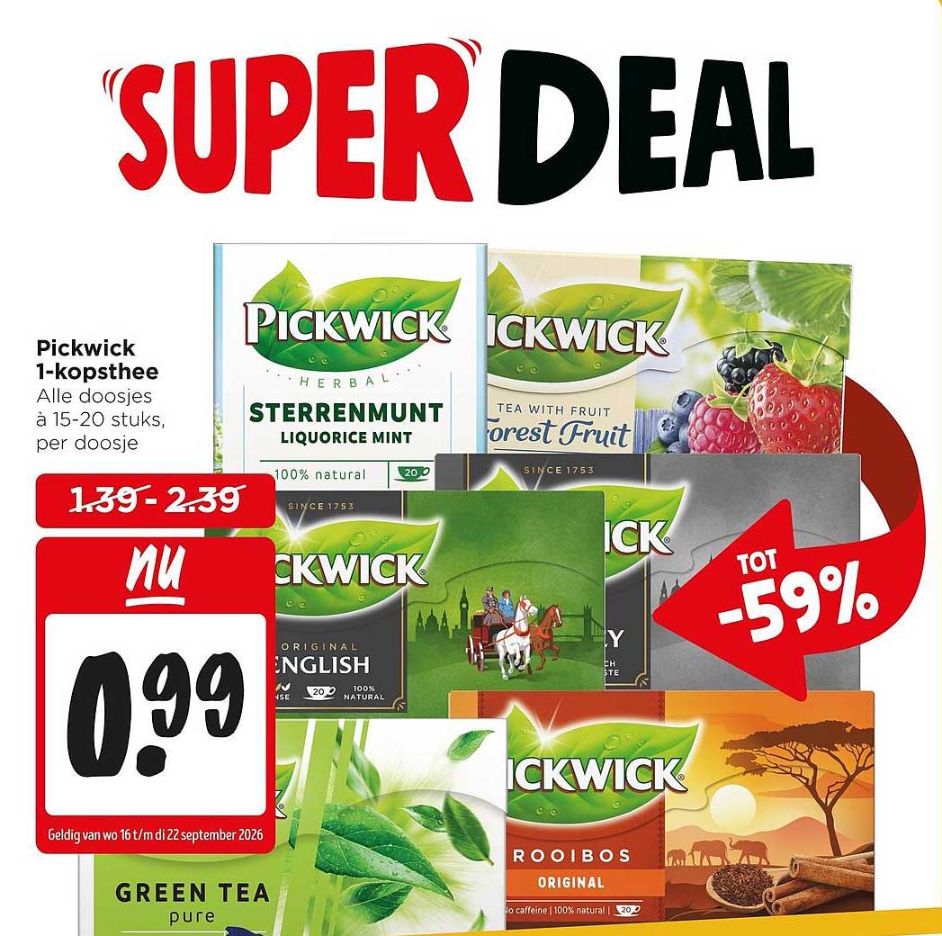 Pickwick 1-kopsthee Alle doosjes à 15-20 stuks, per doosje TOT -59%