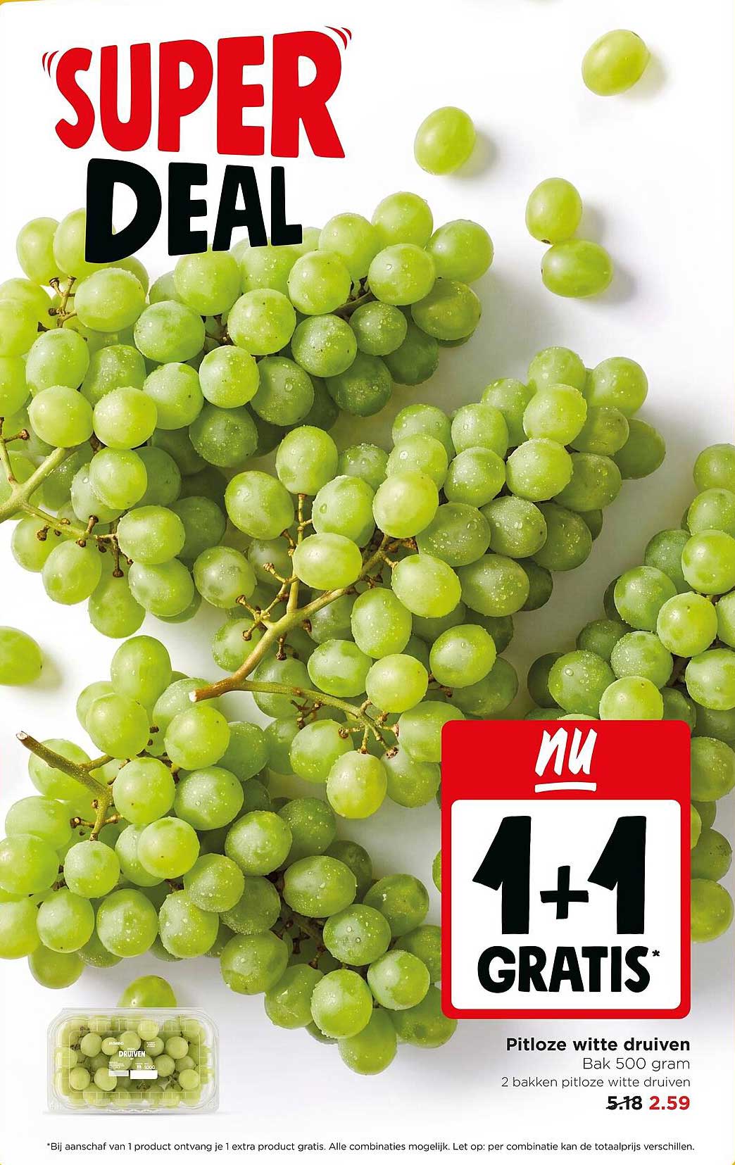 Pitloze witte druiven 1+1 gratis