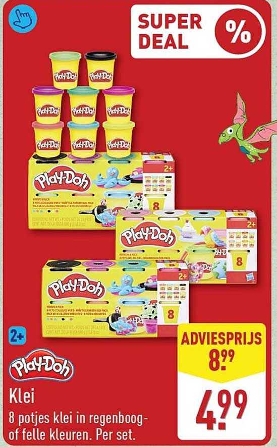 Play-Doh Klei 8 potjes klei in regenboog- of felle kleuren. Per set.