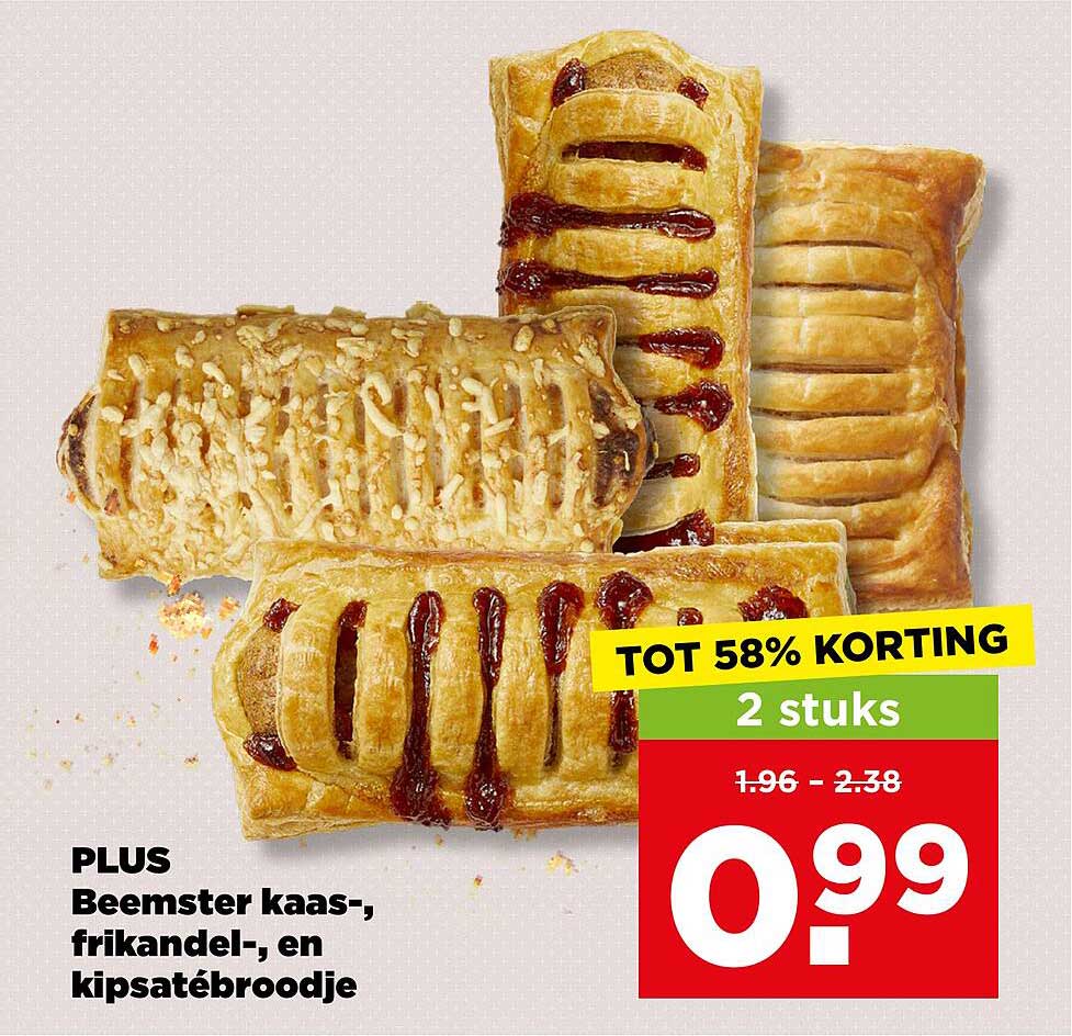 PLUS Beemster kaas-, frikandel-, en kipsatébroodje