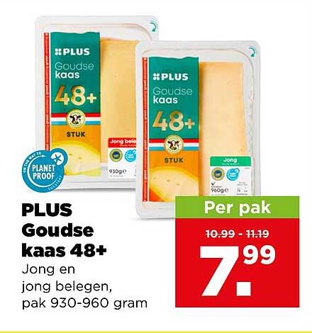 PLUS Goudse kaas 48+ Jong en jong belegen, pak 930-960 gram