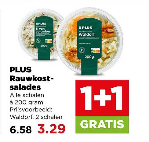 PLUS Rauwkost-salades Alle schalen à 200 gram 1+1 GRATIS