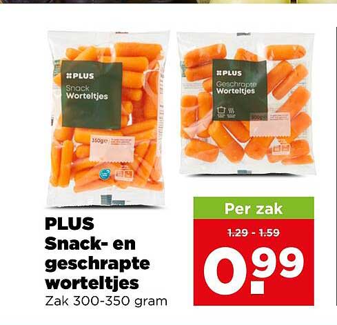 PLUS Snack- en gescharpte worteltjes Zak 300-350 gram