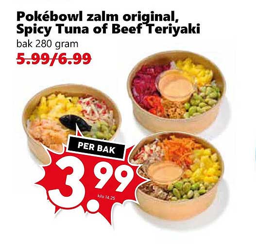 Pokébowl zalm original, Spicy Tuna of Beef Teriyaki bak 280 gram