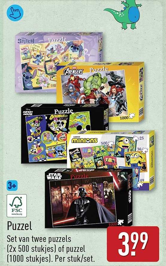 Puzzel Set van twee puzzels (2x 500 stukjes) of puzzel (1000 stukjes). Per stuk/set.
