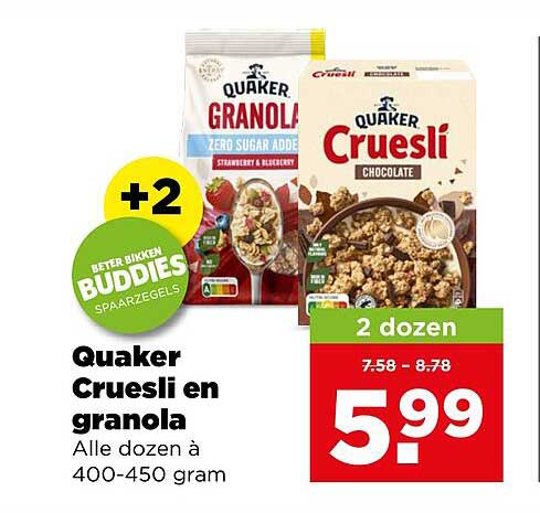 Quaker Cruesli en granola Alle dozen à 400-450 gram +2