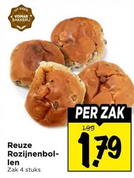 Reuze Rozijnenbollen Zak 4 stuks