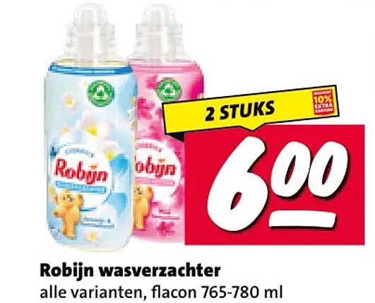Robijn wasverzachter alle varianten, flacon 765-780 ml 2 STUKS